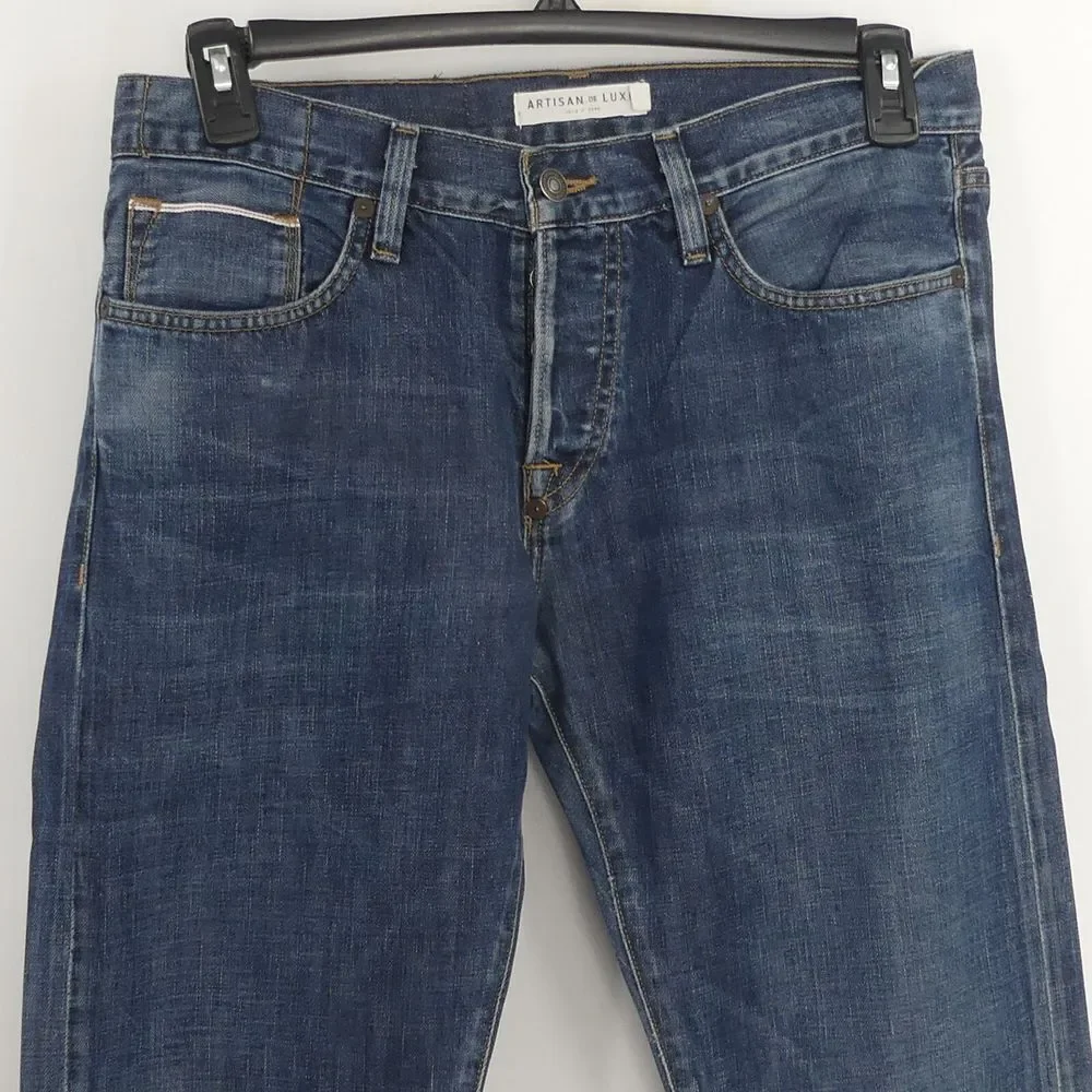 Artisan de Luxe‎ Dark Selvedge Straight Leg Button Fly Jeans 31 x 35 AMD080F13